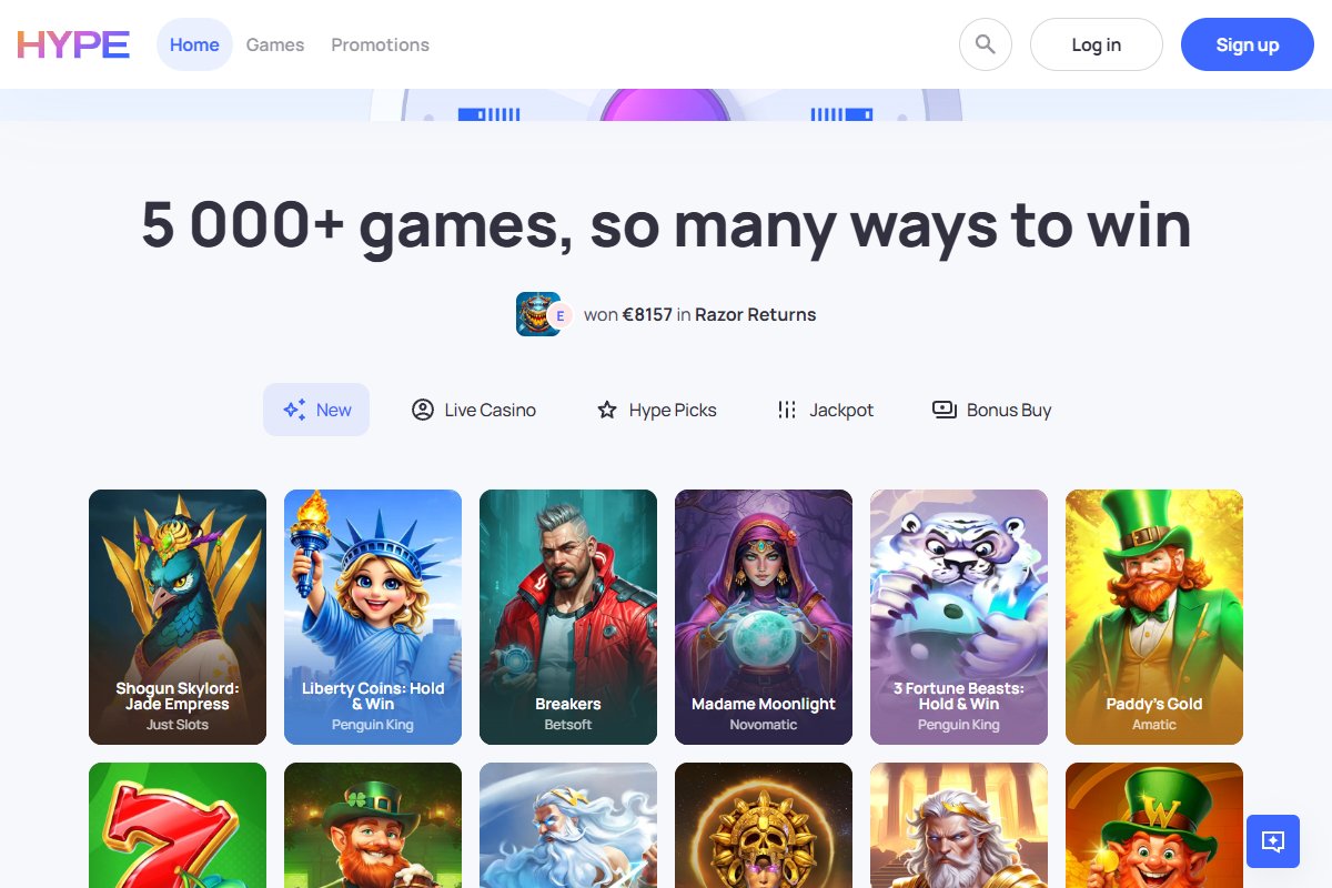 Grille des jeux de machines à sous populaires disponibles sur Hypekasino casino
